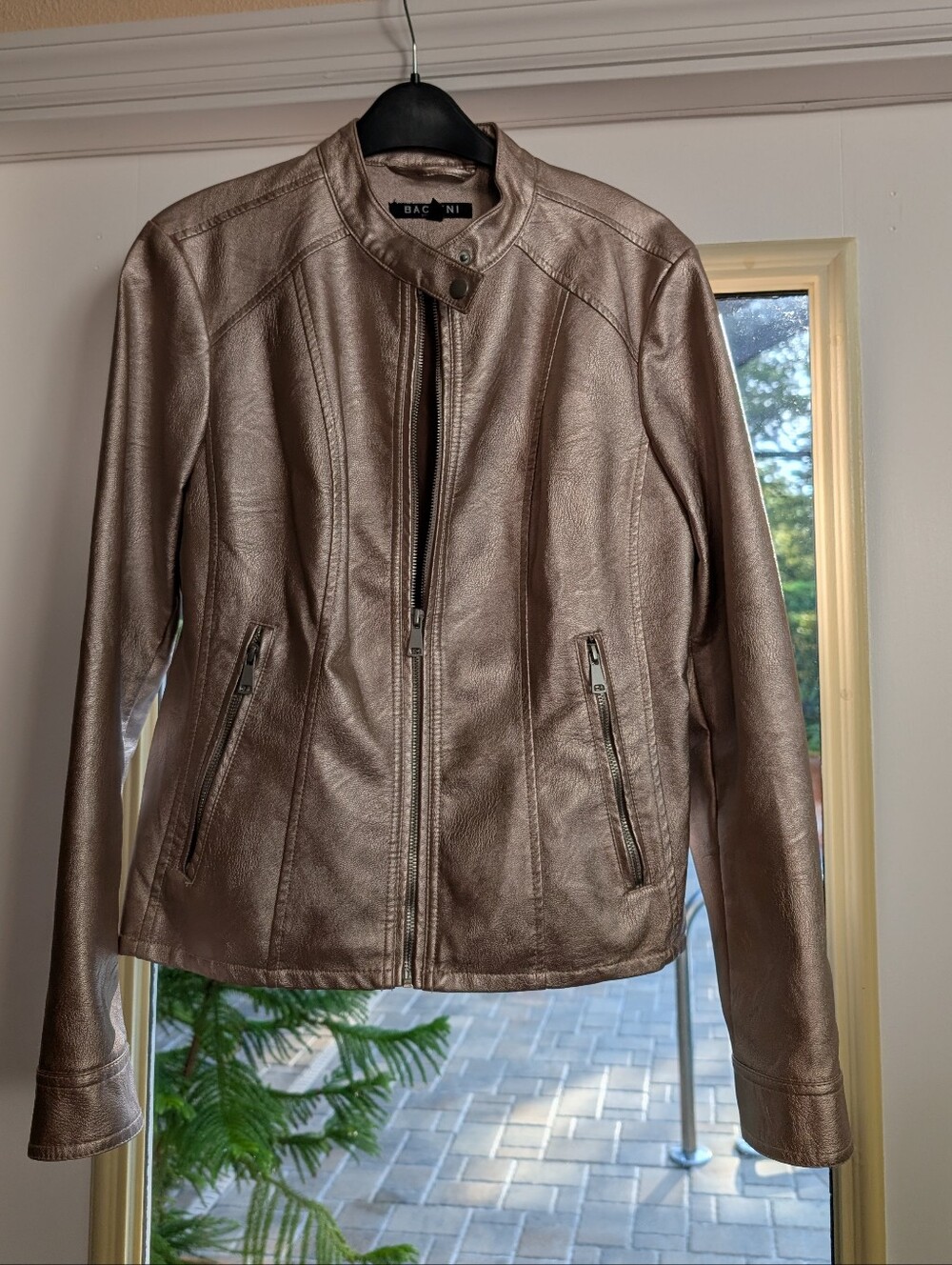 Rose Gold Women’s Faux Leather Jacket
